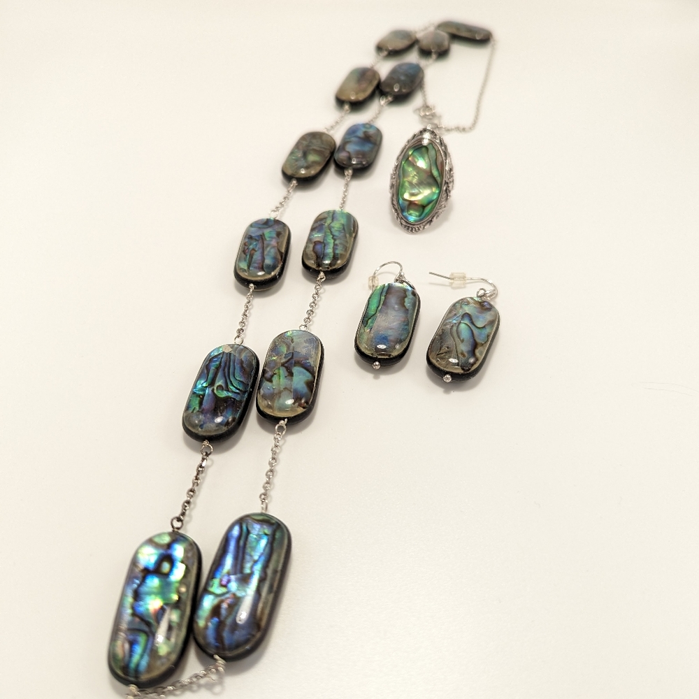 Vintage Sterling & Abalone Jewelry Set